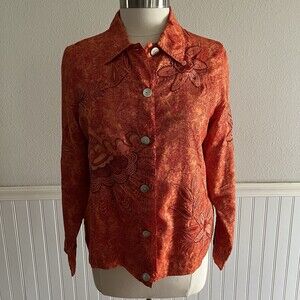 Laura Ashley Lightweight Jacket Blouse Embroidered Silk Colorful Red Orange M